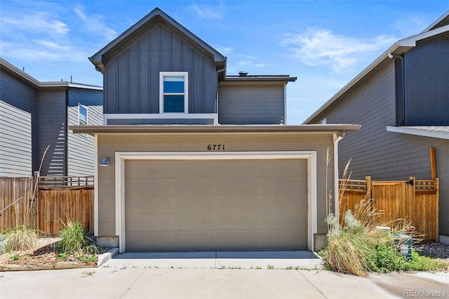 exterior space with a garage