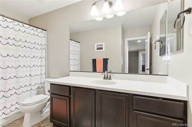 60 Stewart Way, Erie, CO 80516 - bathroom with toilet, vanity, a shower with shower curtain, and tile patterned flooring