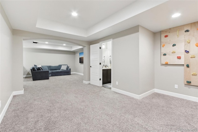 60 Stewart Way, Erie, CO 80516 - carpeted living area with baseboards, recessed lighting, and a tray ceiling