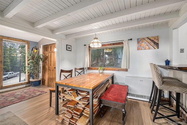 200 Crest Dr, Idaho Springs, CO 80452 - dining area featuring wood finished floors and a wooden ceiling with exposed beams