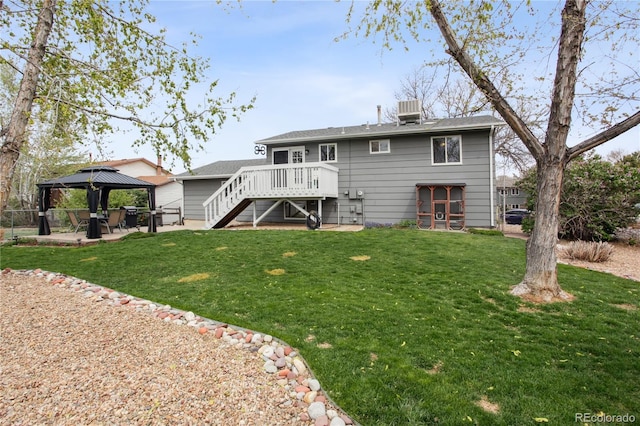 12235 Garfield Pl, Thornton, CO 80241 - back of house with a gazebo, stairs, a yard, a deck, and a patio
