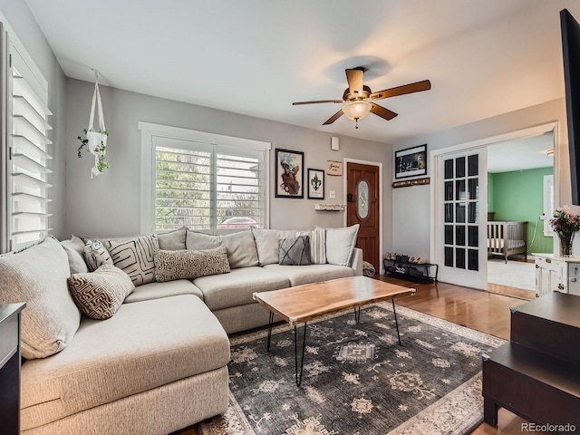 4747 S Elati St, Englewood, CO 80110 - living room featuring a ceiling fan and wood finished floors