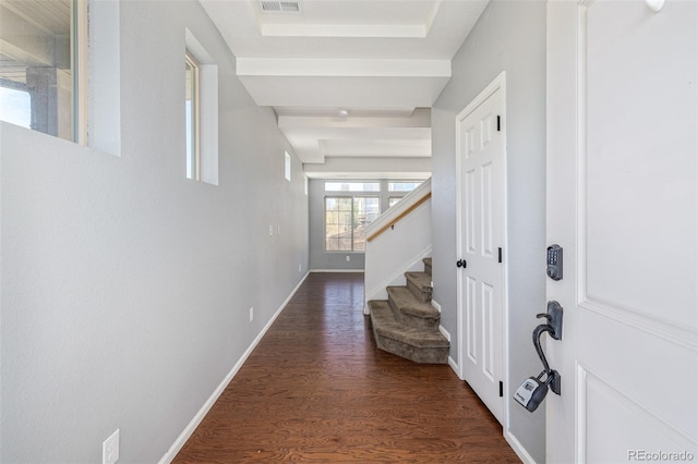 hall with dark hardwood / wood-style floors