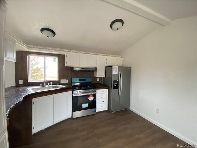 kitchen featuring white cabinetry, sink, dark hardwood / wood-style flooring, and appliances with stainless steel finishes