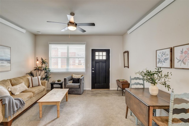 304 Barnwood Dr, Buena Vista, CO 81211 - living room featuring ceiling fan and light carpet