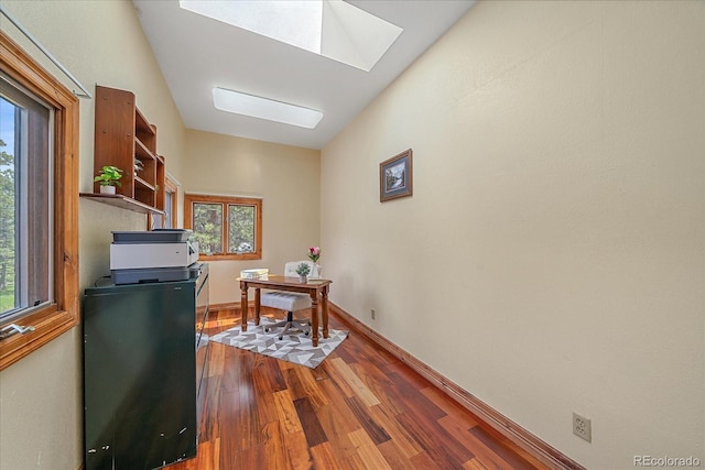 9745 Hilldale Dr, Morrison, CO 80465 - office with a skylight and wood finished floors