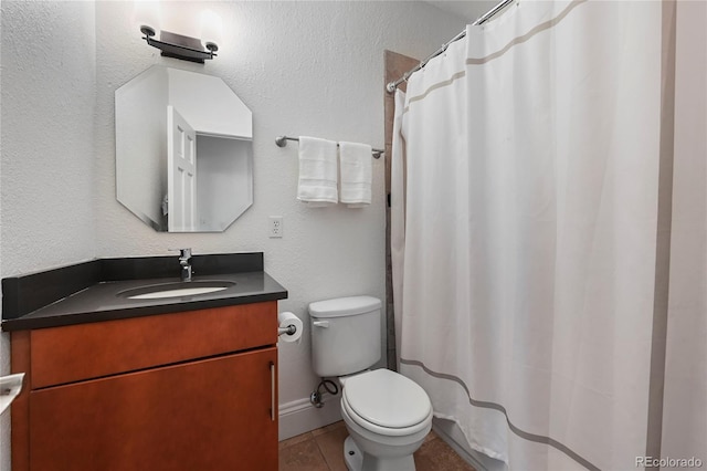 1717 E 22nd Ave, Denver, CO 80205 - bathroom featuring vanity, tile patterned flooring, toilet, and a shower with shower curtain