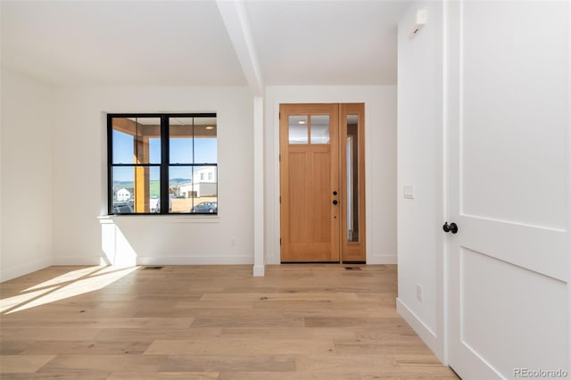 foyer featuring baseboards and light wood-style floors