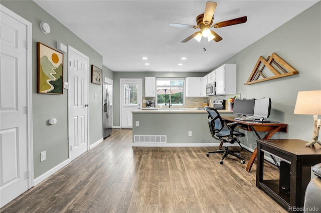 9615 W Chatfield Ave Unit C, Littleton, CO 80128 - home office with ceiling fan, wood finished floors, and recessed lighting