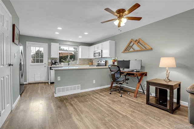 9615 W Chatfield Ave Unit C, Littleton, CO 80128 - office area with ceiling fan, light wood-style flooring, and recessed lighting