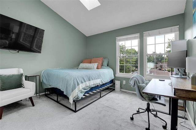 9615 W Chatfield Ave Unit C, Littleton, CO 80128 - bedroom featuring carpet, a skylight, lofted ceiling, and a desk