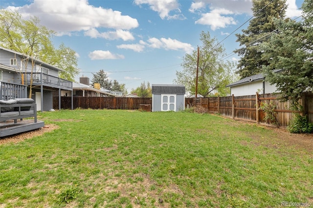 8506 Eaton St, Arvada, CO 80003 - view of yard with a storage shed, an outbuilding, and a deck