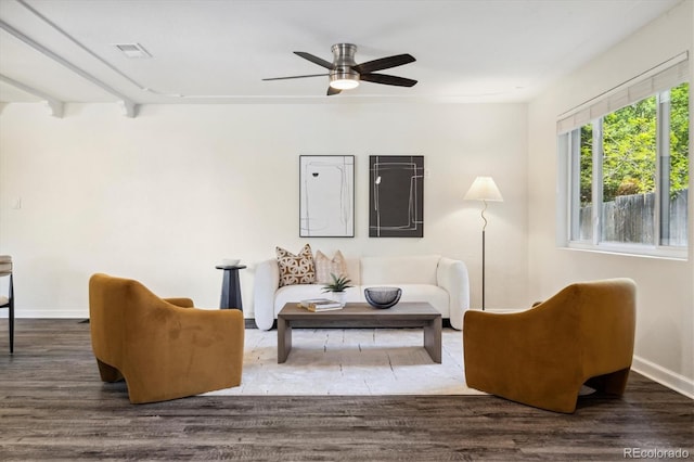 4500 Zephyr St, Wheat Ridge, CO 80033 - living room featuring wood finished floors, ceiling fan, and baseboards
