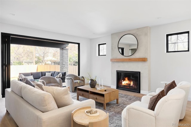 1680 S Humboldt St, Denver, CO 80210 - living room with wood finished floors, a fireplace, and baseboards