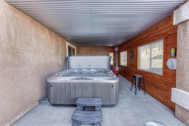 view of patio / terrace featuring an indoor hot tub