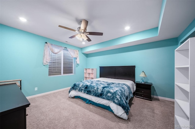 bedroom featuring ceiling fan and carpet flooring