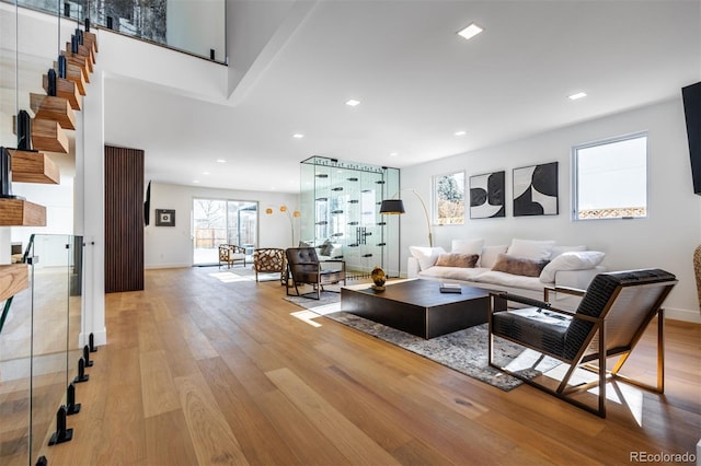 living room with light wood-type flooring