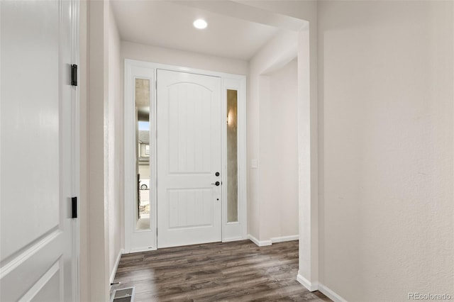 6514 Agave Ave, Castle Rock, CO 80108 - foyer featuring recessed lighting, visible vents, dark wood-style flooring, and baseboards