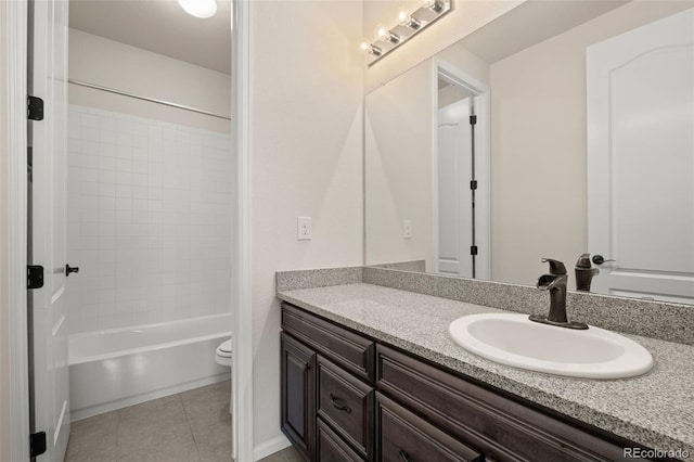 6514 Agave Ave, Castle Rock, CO 80108 - bathroom with toilet, bathing tub / shower combination, vanity, and tile patterned flooring