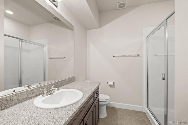 6514 Agave Ave, Castle Rock, CO 80108 - bathroom featuring a shower stall, baseboards, visible vents, and toilet