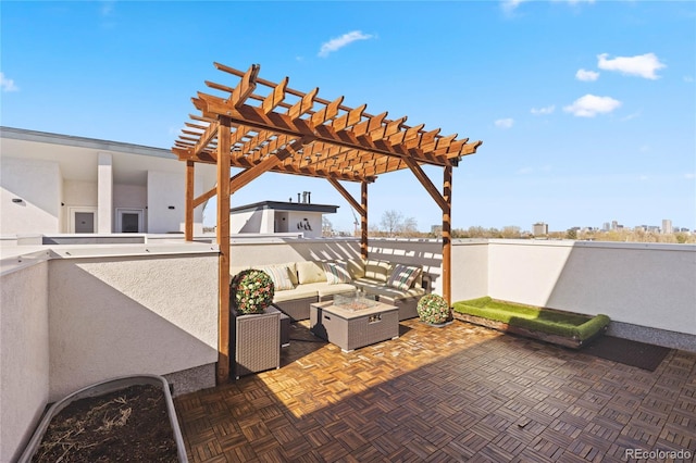 view of patio / terrace featuring an outdoor hangout area and a pergola