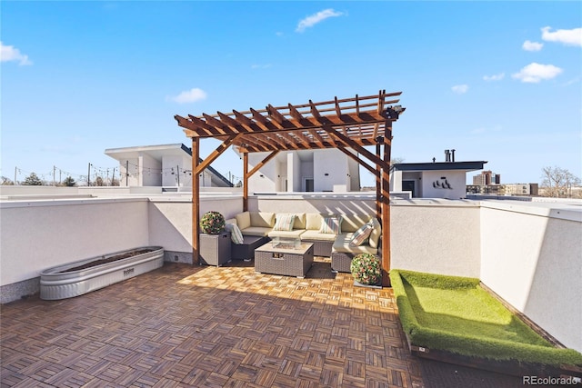 view of patio / terrace with a pergola and an outdoor living space