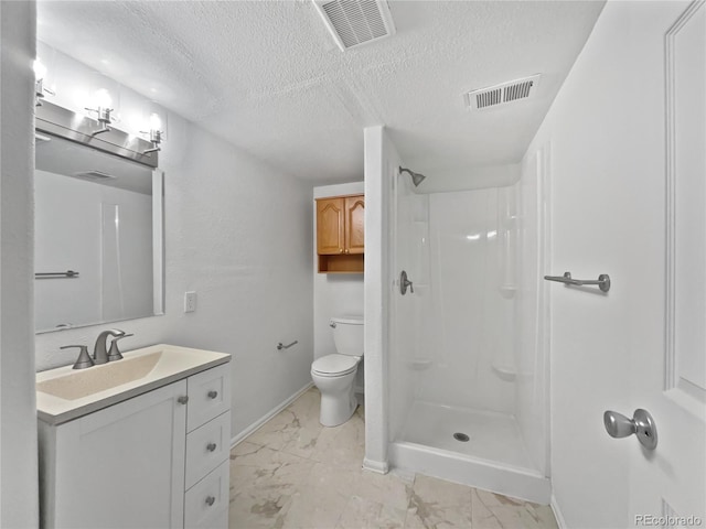 full bath with marble finish floor, visible vents, and a textured ceiling