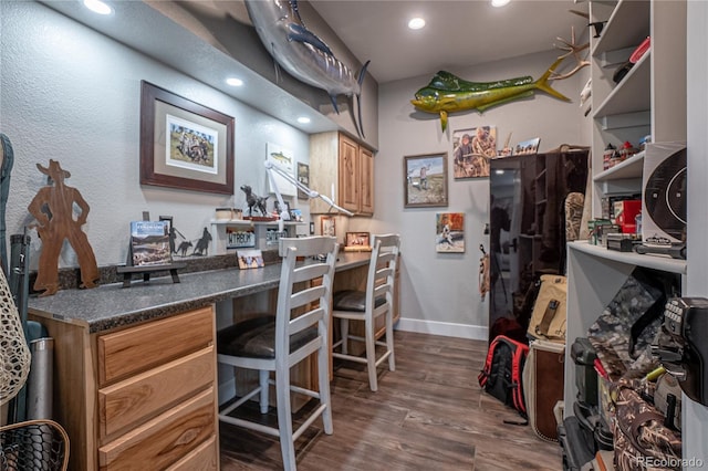 interior space with dark wood-type flooring