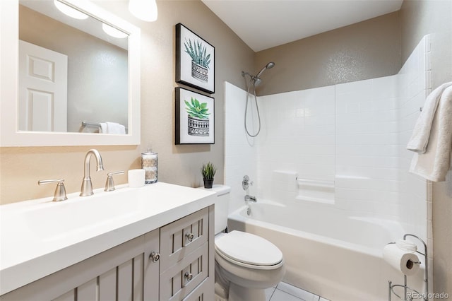 bathroom featuring vanity, toilet, and shower / bathtub combination