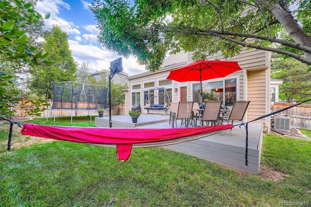455 Bexley St, Littleton, CO 80126 - fenced yard with a trampoline and a wooden deck