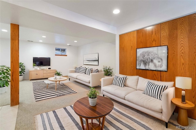 living room with light colored carpet