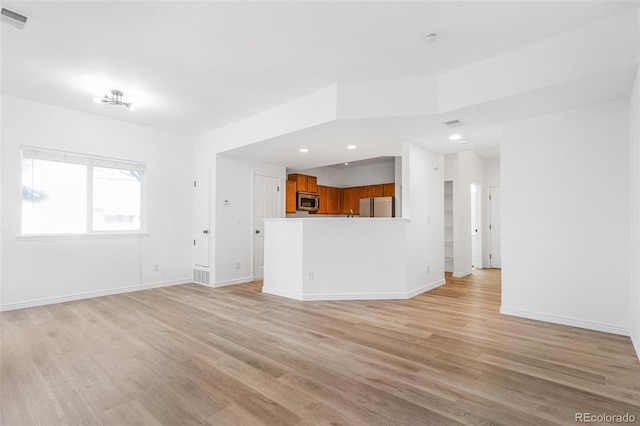 unfurnished living room featuring light hardwood / wood-style floors