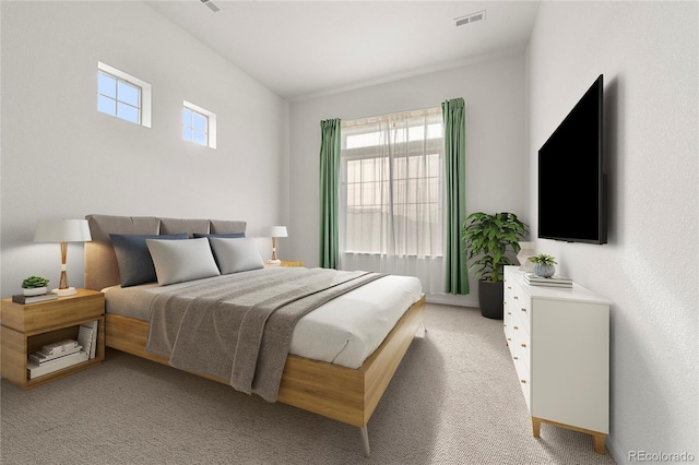 carpeted bedroom featuring multiple windows