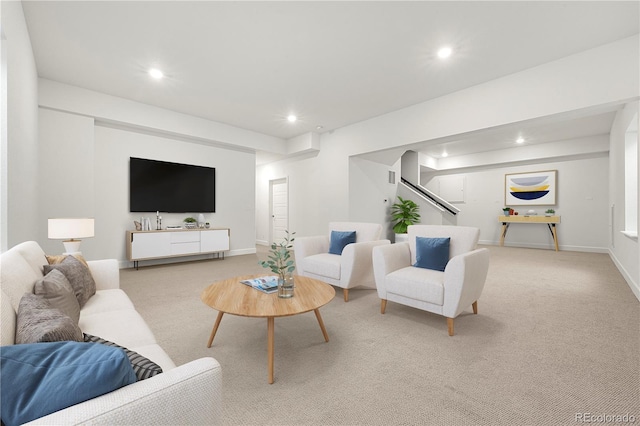 living room with carpet flooring