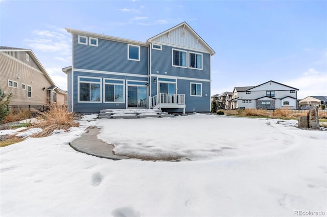 view of snow covered property