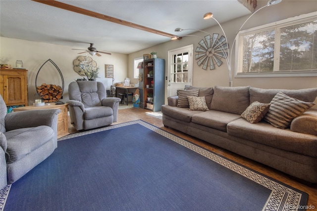 397 Will Scarlet Dr, Divide, CO 80814 - living area with ceiling fan and beam ceiling