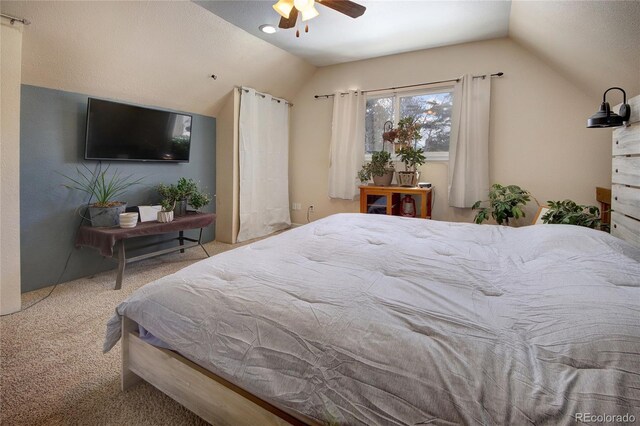 397 Will Scarlet Dr, Divide, CO 80814 - carpeted bedroom with vaulted ceiling and ceiling fan