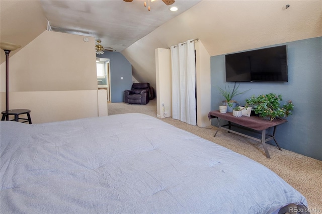 397 Will Scarlet Dr, Divide, CO 80814 - carpeted bedroom with vaulted ceiling and a ceiling fan
