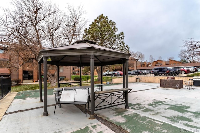 view of community with a gazebo and a patio area