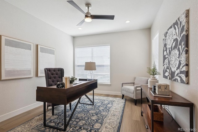 14337 Shasta Daisy Pt, Parker, CO 80134 - office with wood finished floors, a ceiling fan, baseboards, and recessed lighting