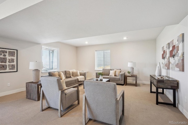 14337 Shasta Daisy Pt, Parker, CO 80134 - living room featuring light colored carpet, baseboards, and recessed lighting