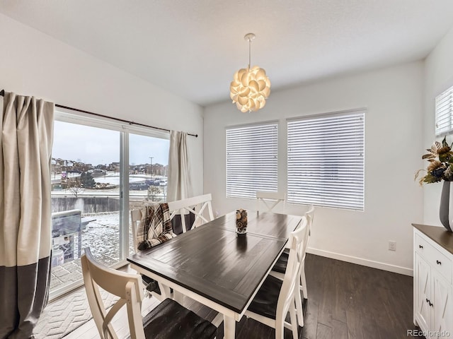 dining area with dark hardwood / wood-style flooring