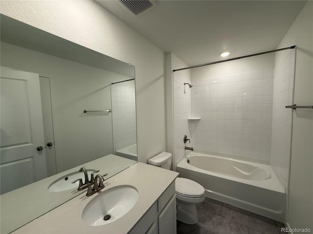 9041 Redfield Ln, Parker, CO 80134 - bathroom with toilet, tile patterned floors, shower / washtub combination, and vanity