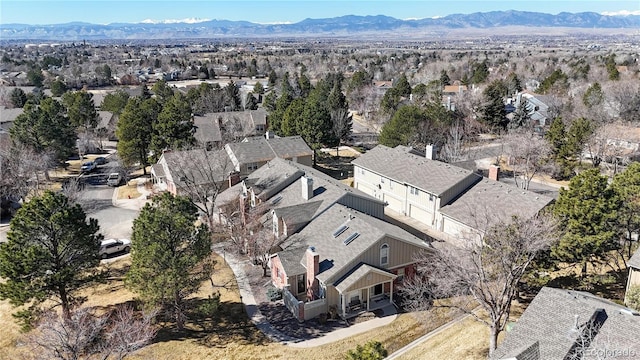 bird's eye view with a mountain view