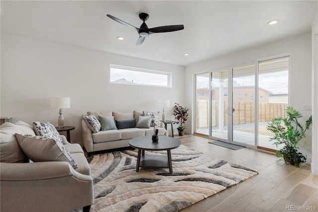 1953 W 47th Ave, Denver, CO 80211 - living area with recessed lighting, ceiling fan, and hardwood / wood-style floors