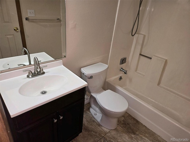 full bathroom with tile patterned flooring, shower / bathtub combination, vanity, and toilet