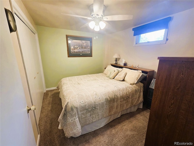 720 W 4th St, Julesburg, CO 80737 - bedroom featuring carpet flooring, a closet, and a ceiling fan