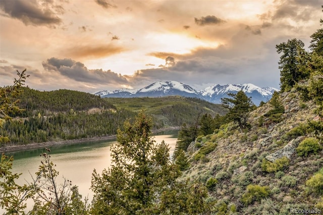 309 Eastridge Dr, Dillon, CO 80435 - view of mountain backdrop with a heavily wooded area and a nearby body of water