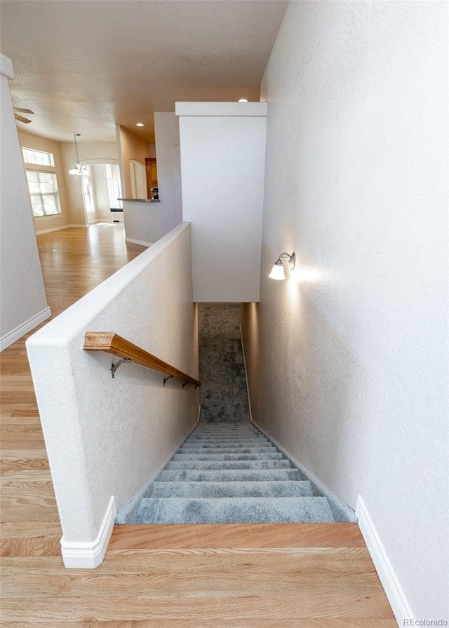 stairway featuring hardwood / wood-style flooring