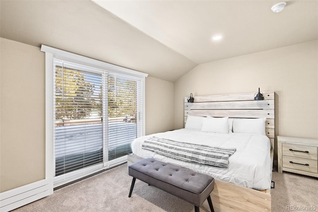 200 Primrose Path Unit 11, Breckenridge, CO 80424 - bedroom featuring carpet flooring, vaulted ceiling, access to outside, and recessed lighting
